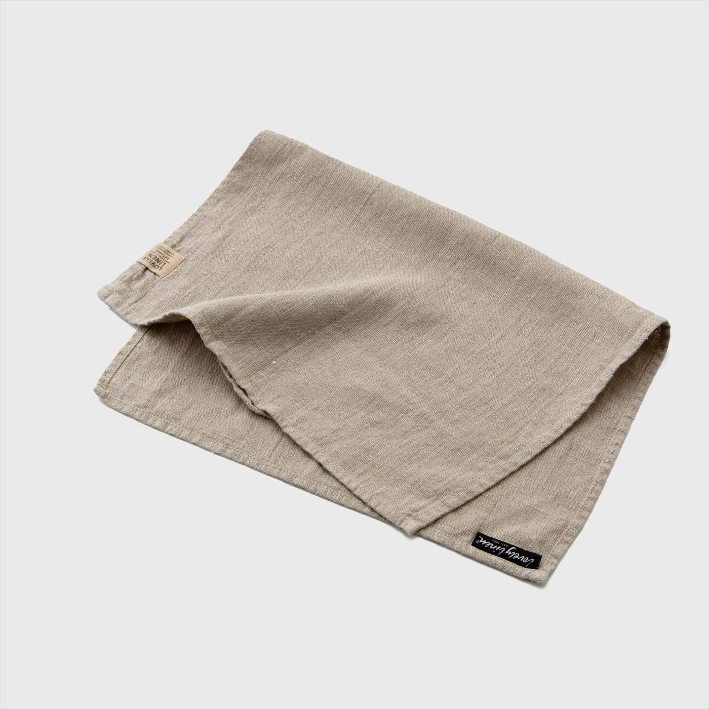 with label beige cloth